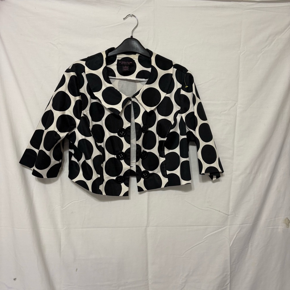 Signature by Robbie Bee black and white polka dot cropped blazer jacket - Picture 2 of 8